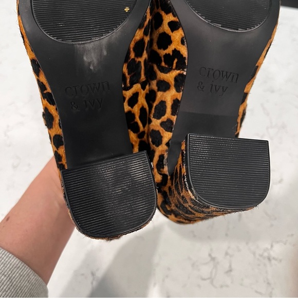 CROWN & IVY Calf Hair Leopard Print Mary Jane Block Heels Pointy Toe Size 7.5 - Picture 8 of 10